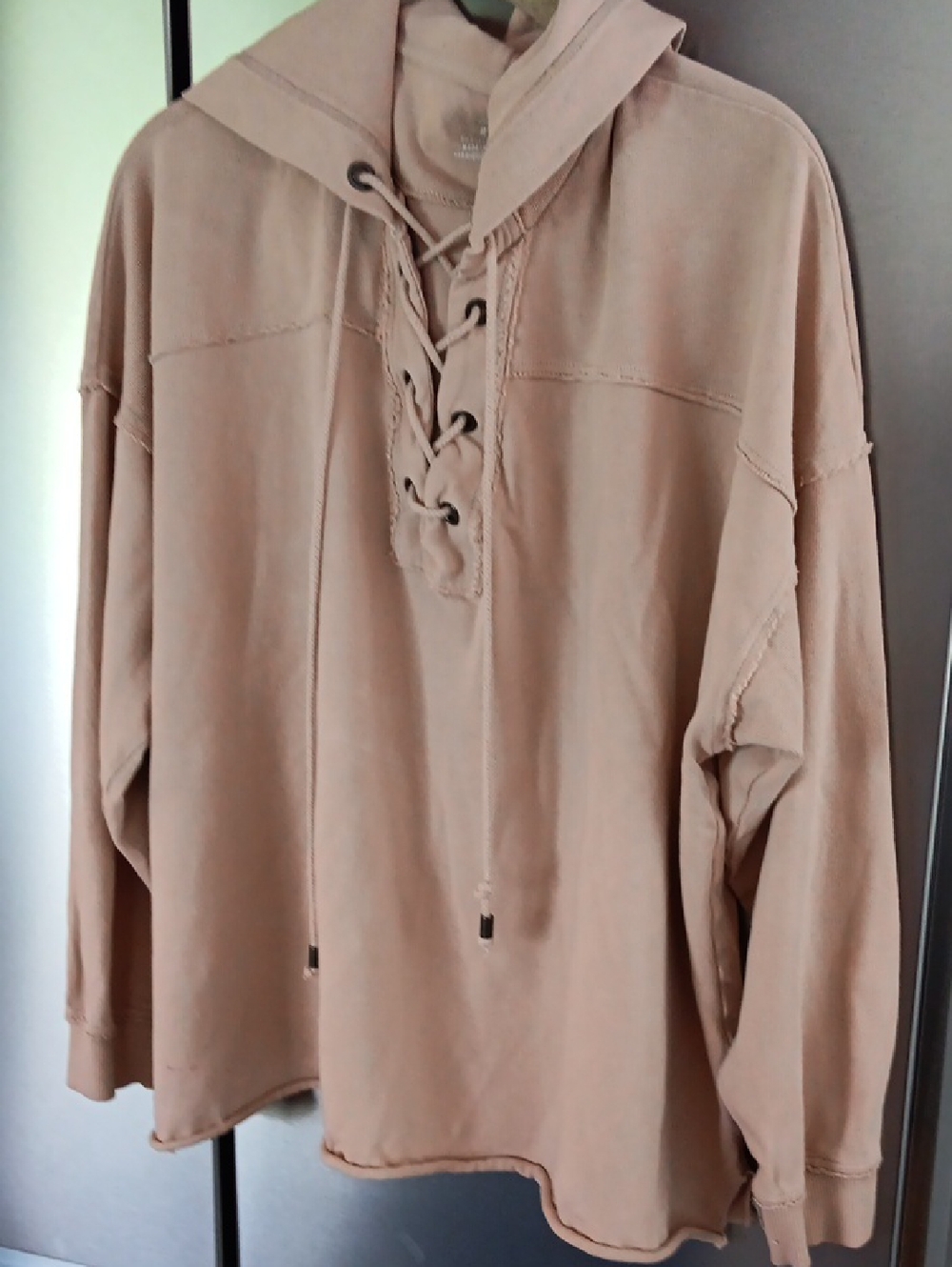 Aerie Lace-Up  Hoodie in Blush Light Pink Size M Oversized